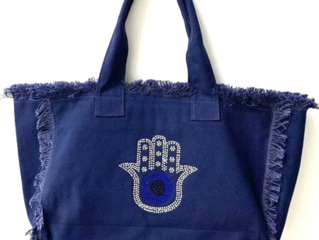 Hamsa Canvas Tote - Navy Online now