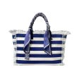 Canvas Fringe Striped Tote Bandana Handle - Blue or Black Fashion