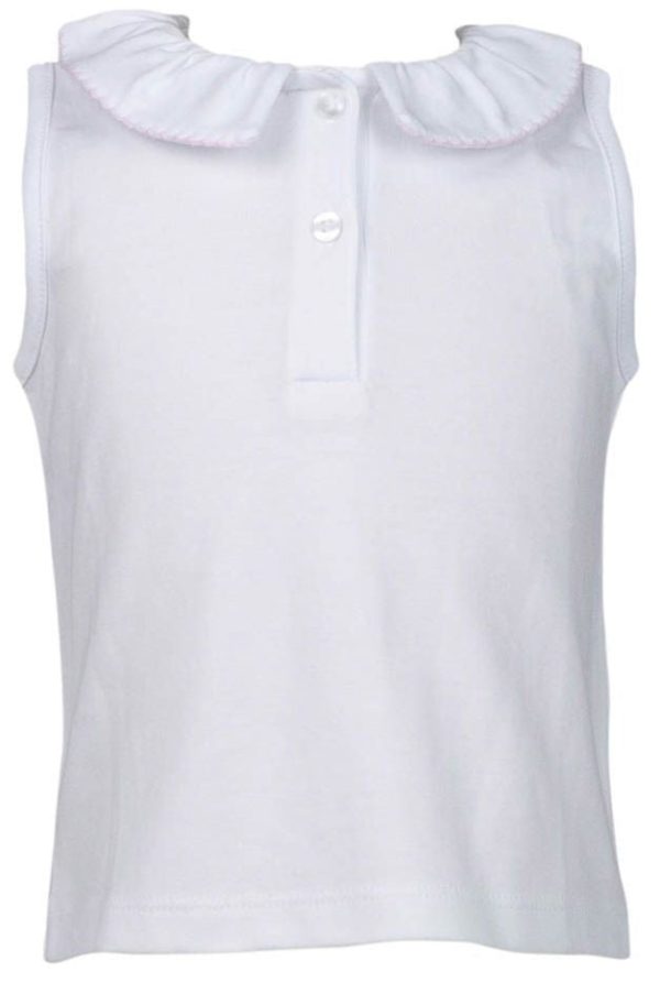 *PRE-ORDER*  Ruffled Pima Peter Pan Sleeveless Shirt - Pink Hot on Sale