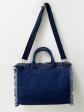 Small Fringe Canvas Tote With Solid Strap - Blue or Black Sale