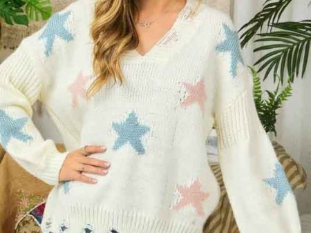 PLUS FRAY DETAIL STAR SWEATER TUNIC TOP - CREAM Discount