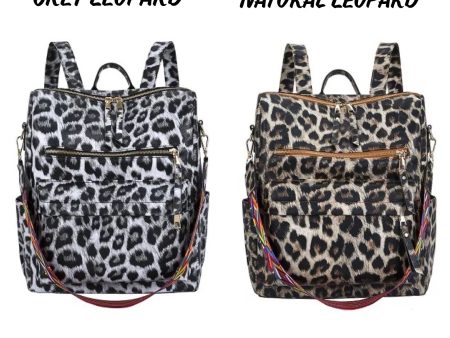 Leopard Vegan Leather Convertible Backpack - Grey or Tan Hot on Sale