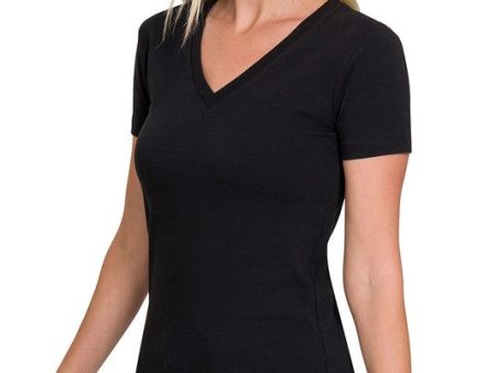 BASIC COTTON V-NECK SHORT SLEEVE - BLACK OR WHITE Online