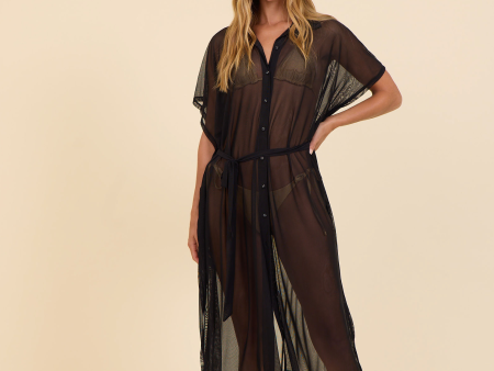 Surf Gypsy Black Mesh Button Front Coverup Online now