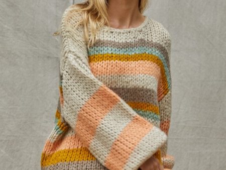 Monte Stripe Sweater - Taupe Coral Cheap