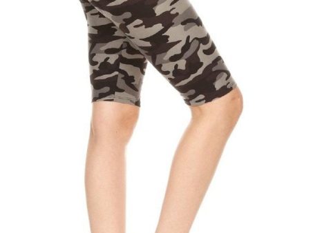 Plus Camo printed, high waisted, YOGA biker shorts - Grey Camo Discount