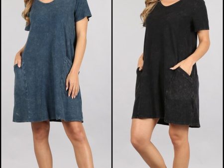 Chatoyant Casual T Shirt Dress With Pockets - Black or Blue Grey For Cheap