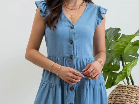 CHAMBRAY MINI BUTTON DOWN DRESS Online now