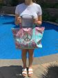 Gold Glitter Peace Sign Tiedye Canvas Tote Bag, Pouch & Strap Set - Lavender Turquoise Fashion