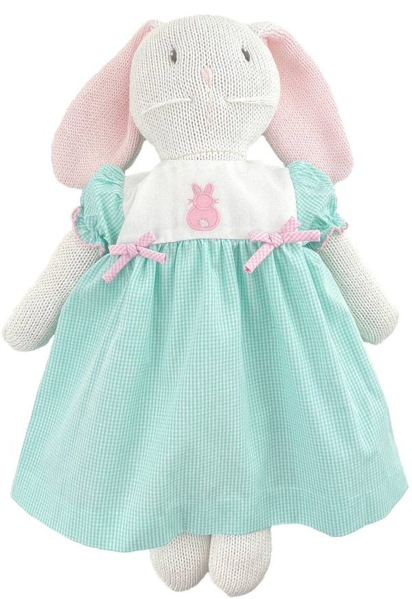 Knit Bunny Doll with Mint Check Dress Online Hot Sale