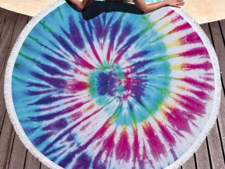 Rainbow Tie dye 60 inch round beach blanket towel Online now