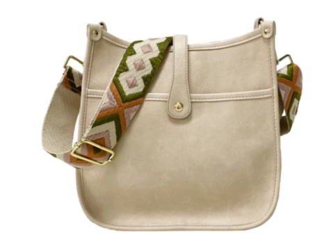 Cream Vintage Vegan Leather Messenger Bag with Aztec Strap Online Hot Sale