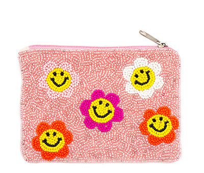 Smile Flower Beaded Coin Pouch Online now