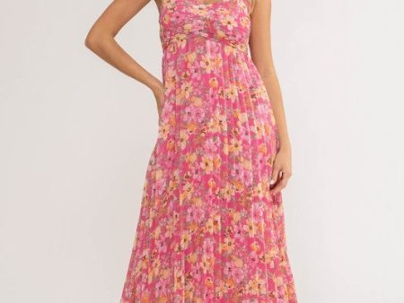 SPAGHETTI STRAP FLORAL MIDI DRESS - PINK MULTI Sale