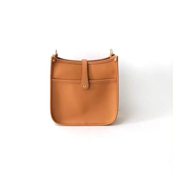 Camel Vegan Leather Messenger Bag with Camel Ivory Strap Online