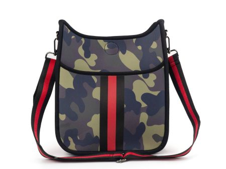 Army Camo Neoprene Messenger Bag with Red & Black Stripe Online Sale