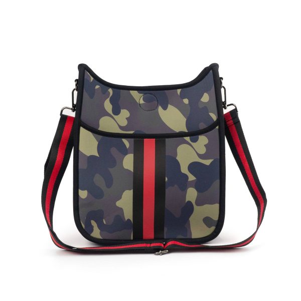 Army Camo Neoprene Messenger Bag with Red & Black Stripe Online Sale