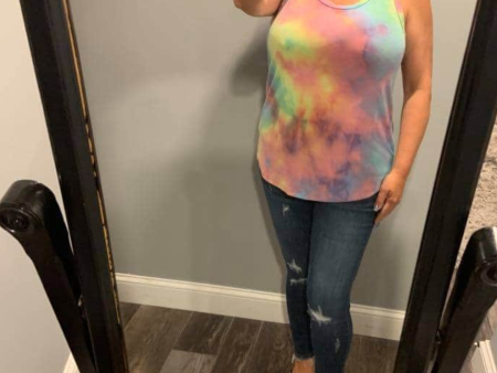 TIE-DYE TOP WITH A DEEP ROUND NECKLINE, SLEEVELESS, AND CURVED HEM - MULTI For Discount