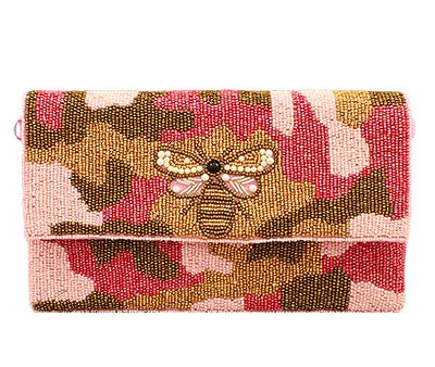 🐝 Bee & Camo Beaded Clutch - Pink on Sale