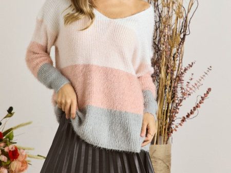 COLOR BLOCK FUZZY KNIT SWEATER - MULTI Discount