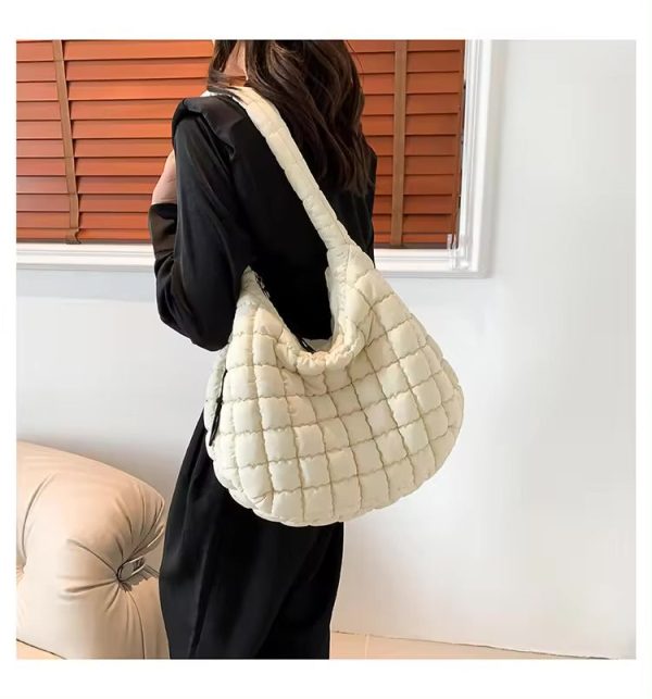 Quilted Puffer Tote Bag Large Crossbody Shoulder Bag with Zipper, Nylon Hobo Oversized Handbag - Assorted Colors Hot on Sale