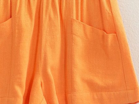 D-HIGH WAIST LINEN SHORTS - ORANGE Online Hot Sale