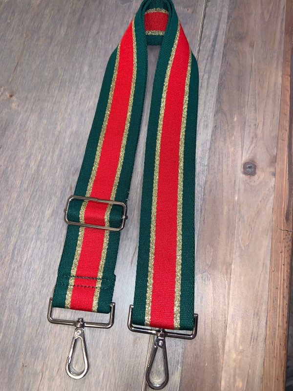 💚❤️ Green Red Metallic Gold Stripe 2” Adjustable Handbag Strap on Sale