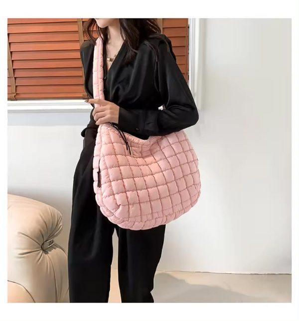 Quilted Puffer Tote Bag Large Crossbody Shoulder Bag with Zipper, Nylon Hobo Oversized Handbag - Assorted Colors Hot on Sale