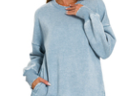 Zenana Blue Grey Sweatshirt Fashion