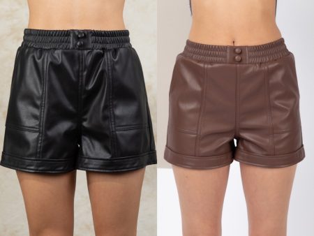 Faux Leather Casual Shorts - Black or Chocolate Online Hot Sale