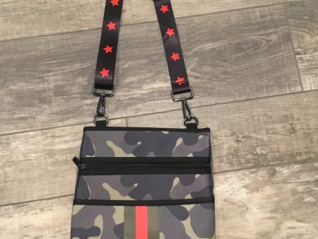 Green Camo Neoprene Crossbody with Red & Black Stripe Online now