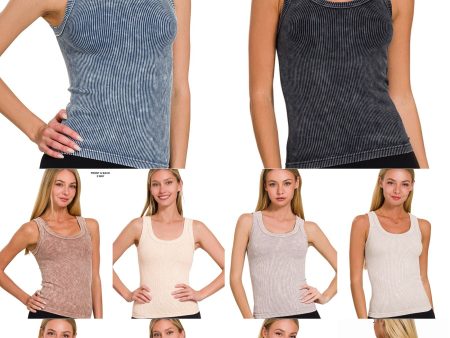 2 WAY NECKLINE WASHED RIBBED CROPPED TANK TOP - ASSORTED COLORS Supply