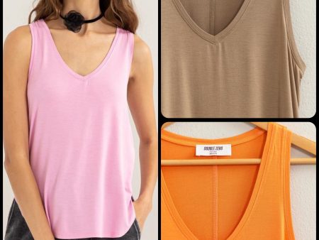 V NECK TANK TOP - ASSORTED COLORS on Sale