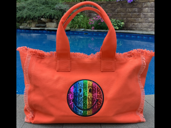 Rainbow Smiley 😊 Face Canvas Fringe Tote - Assorted Colors Online now