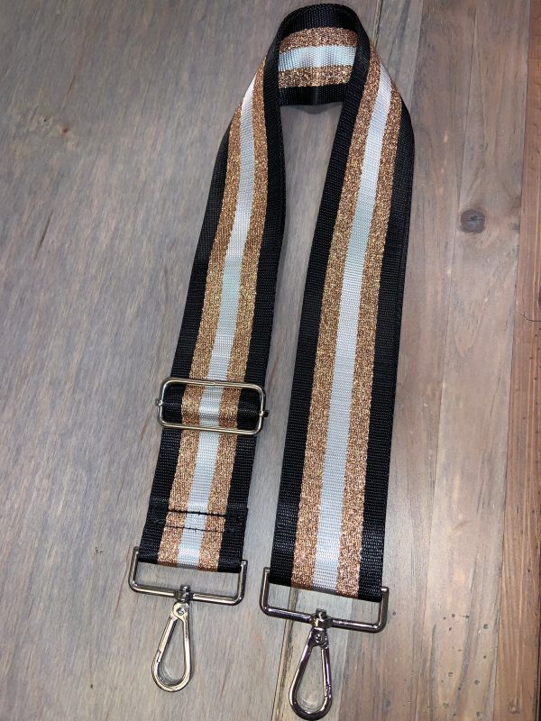 Black White Metallic Rose Gold Stripe 2” Adjustable Handbag Strap Online Sale