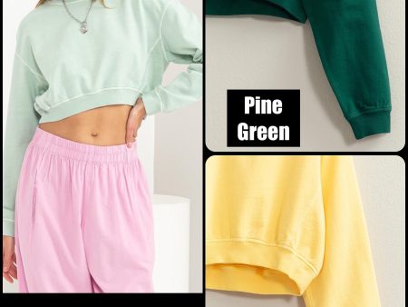 LONG SLEEVE CROP SWEATSHIRT - PINE GREEN OR PINEAPPLE Discount