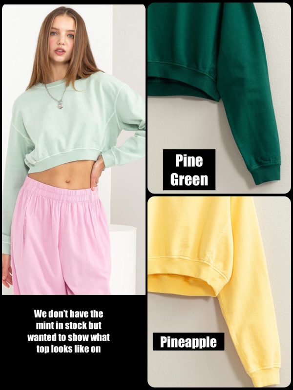 LONG SLEEVE CROP SWEATSHIRT - PINE GREEN OR PINEAPPLE Discount