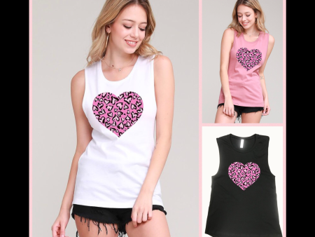 Heart 💕 Leopard Tank - Black, White or Mauve Online now