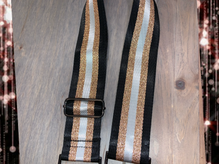 Black White Metallic Rose Gold Stripe 2” Adjustable Handbag Strap Online Sale