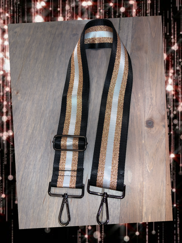 Black White Metallic Rose Gold Stripe 2” Adjustable Handbag Strap Online Sale