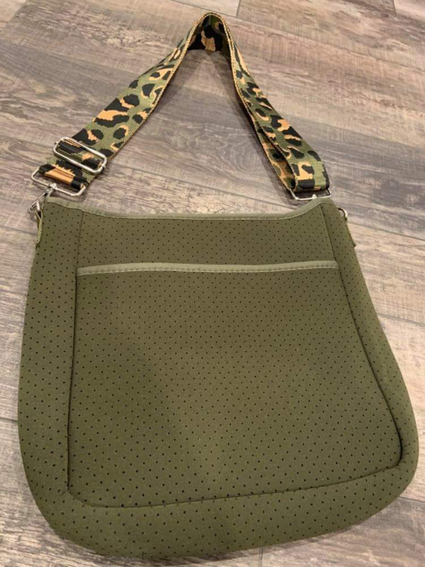 Green  Neoprene Messenger With Green Leopard Strap Cheap