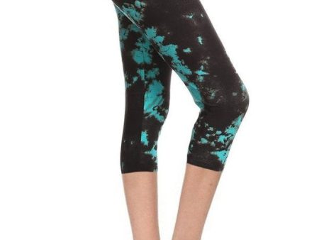 Turquoise & Black Tiedye Plus Capri on Sale