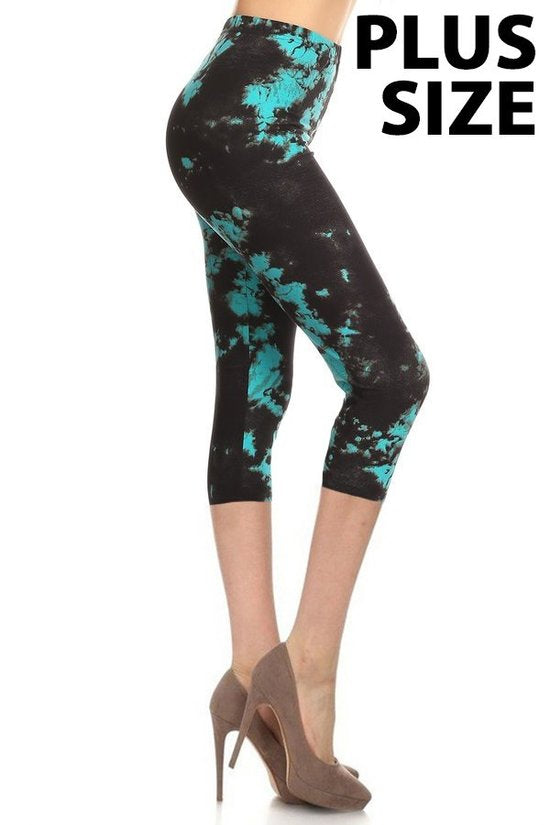 Turquoise & Black Tiedye Plus Capri on Sale