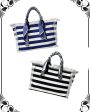 Canvas Fringe Striped Tote Bandana Handle - Blue or Black Fashion