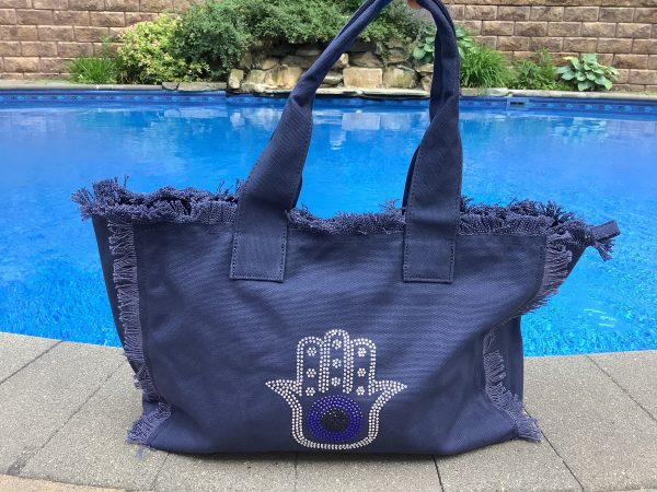 Hamsa Canvas Tote - Navy Online now