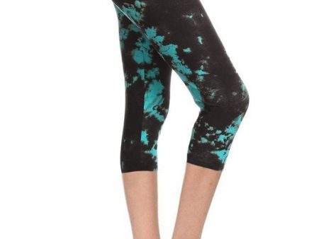 Turquoise & Black Tiedye OS Capri on Sale