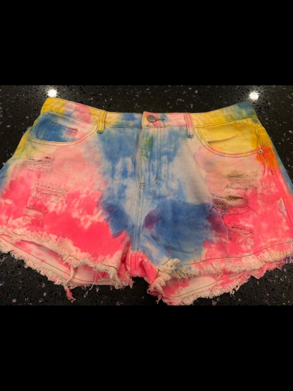 Tie-dye Denim Shorts - Hot Pink Mix. Clearance Final Sale! Online Hot Sale