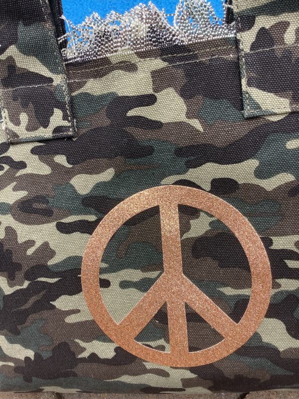 Peace Gold Glitter Camo Canvas Tote Online now