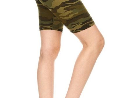 Plus Army Printed high waisted biker shorts - Green Camo Sale