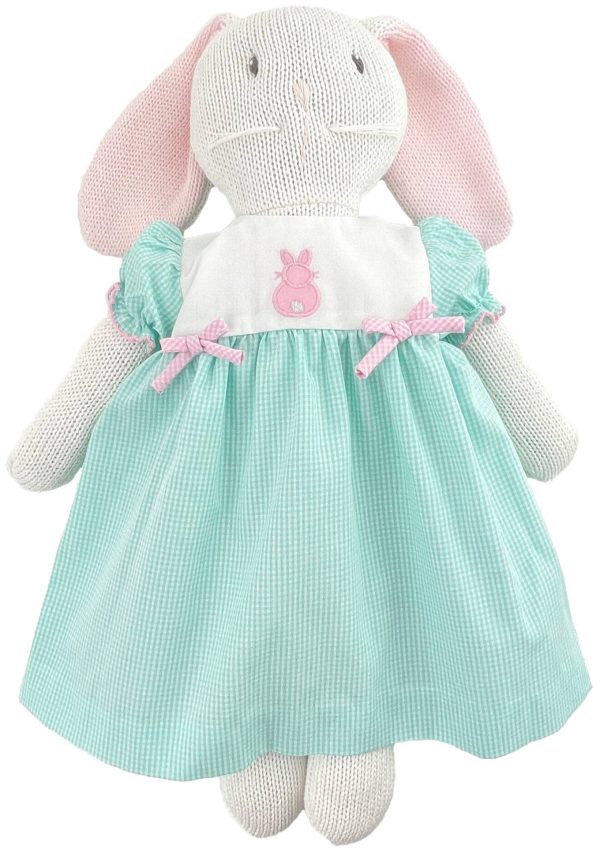 Knit Bunny Doll with Mint Check Dress Online Hot Sale